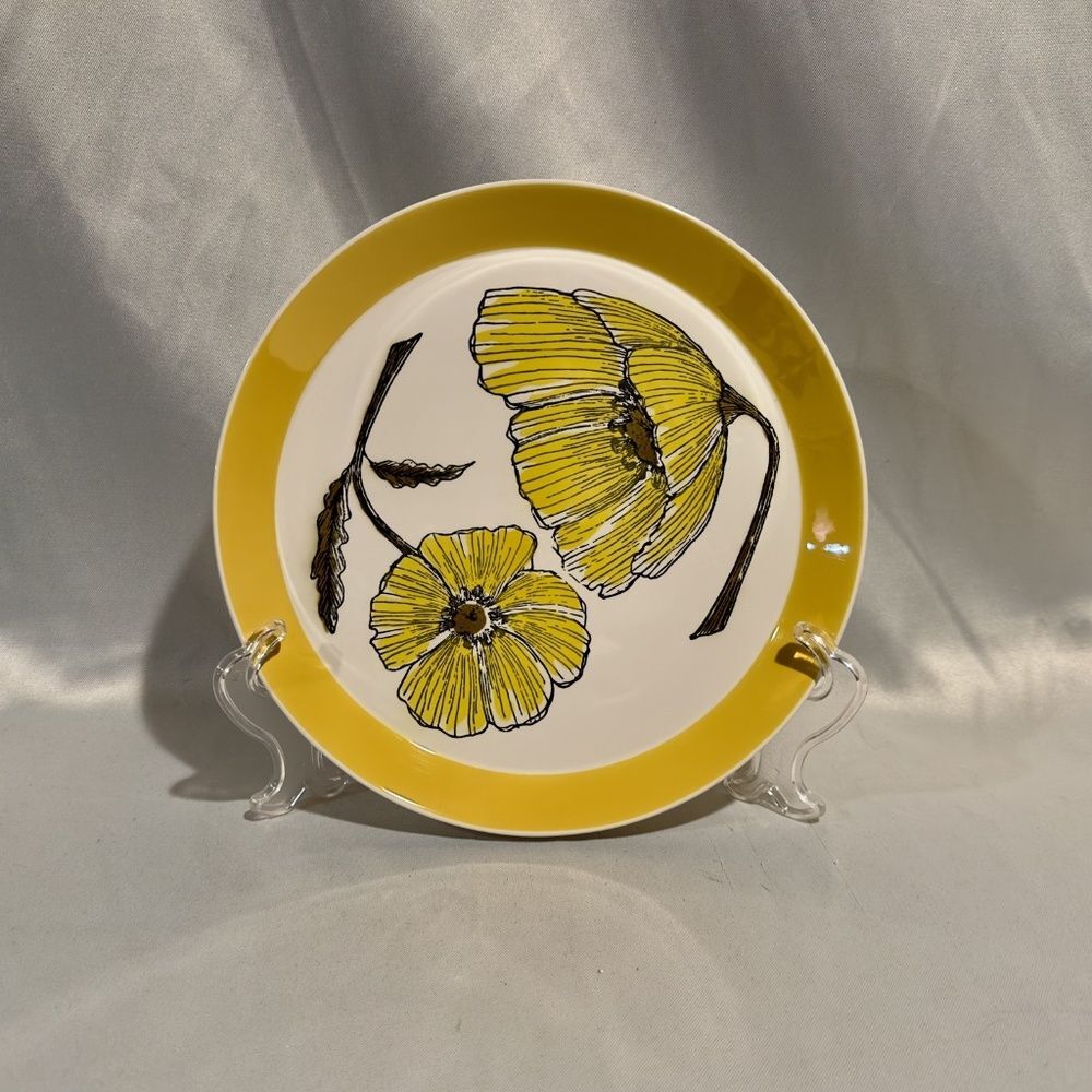 Mikasa Ben Seibel Yellow Poppy Dinner Plates Duplex Duet Set of 4